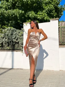 Vestido midi palabra beige