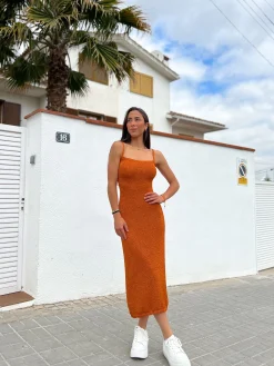 Vestido midi punto naranja