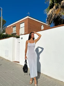 Vestido midi punto plateado