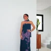 Vestido palabra midi choker flores petróleo