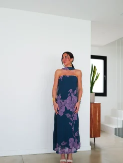 Vestido palabra midi choker flores petróleo