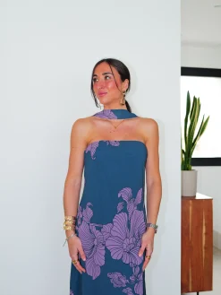 Vestido palabra midi choker flores petróleo