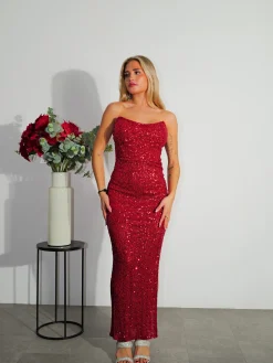 Vestido palabra tirantes glitter burdeos