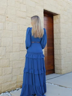 Vestido pico bordado petróleo