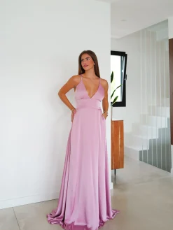 Vestido raso entrelazado rosa
