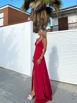 Vestido raso entrelazado vino