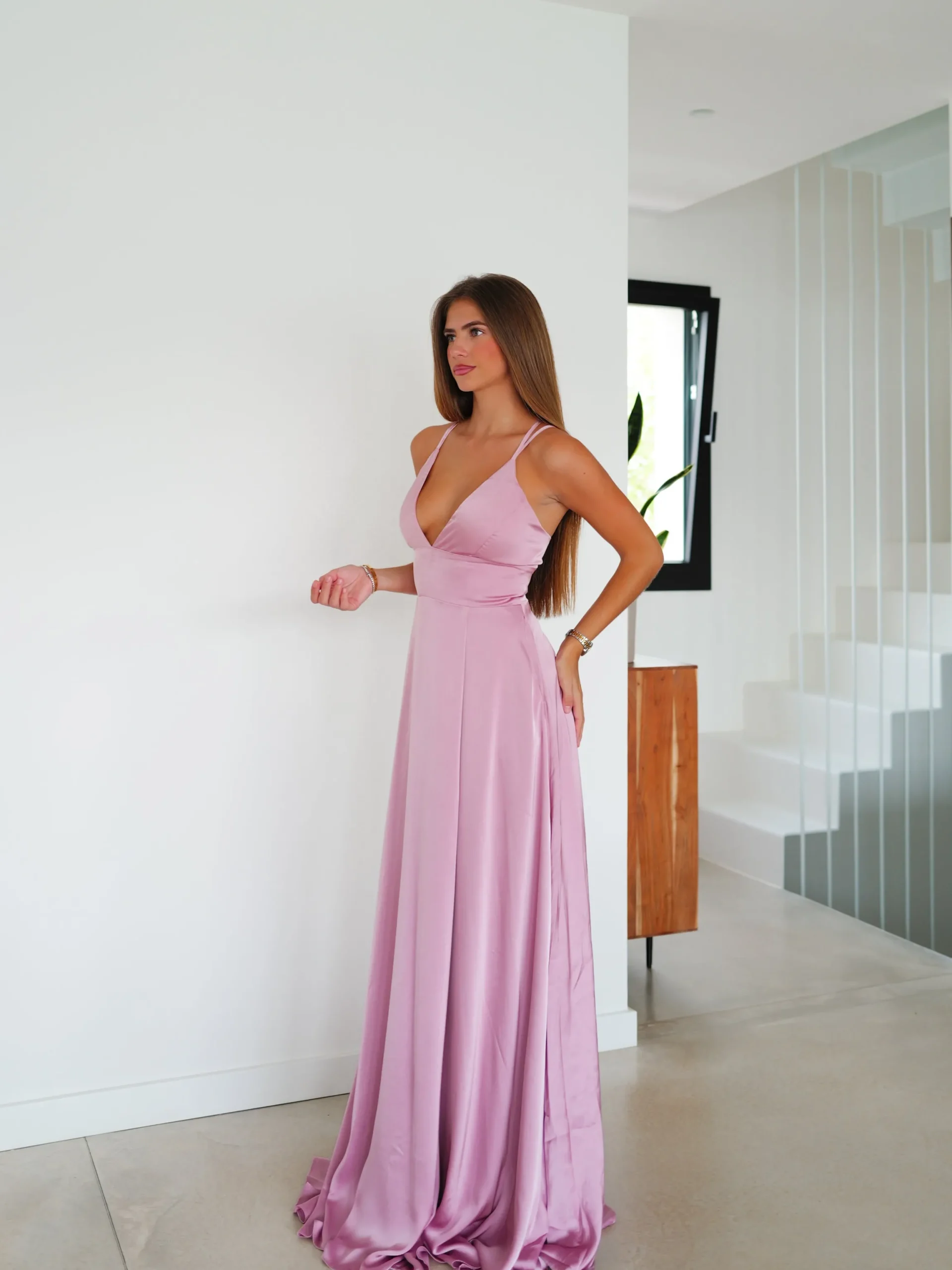 Vestido raso entrelazado rosa