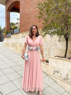 Vestido tulle manga rosa