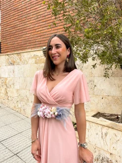 Vestido tulle manga rosa