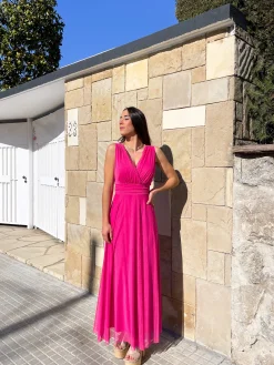Vestido tulle pico fucsia