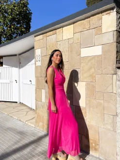 Vestido tulle pico fucsia