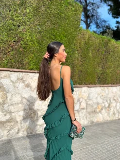 Vestido volantes crepe botella