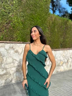 Vestido volantes crepe botella