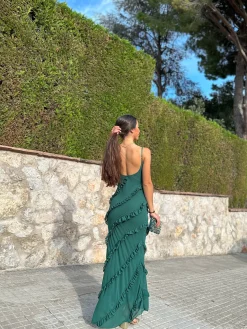 Vestido volantes crepe botella