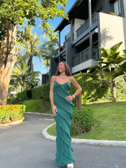 Vestido volantes crepe botella