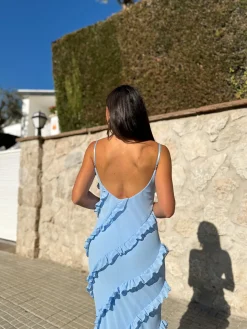 Vestido volantes crepe cielo
