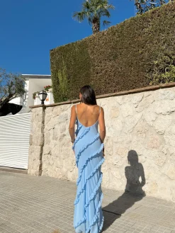 Vestido volantes crepe cielo