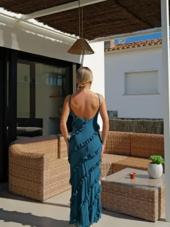 Vestido volantes crepe petroleo